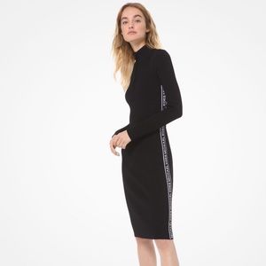 Michael Kors -Logo Tape Knit  Zip Dress-Black